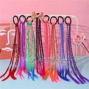 Kids Braided Wig Hair Ties Gradient Colorful Synthetic Fiber Elastic Hair Bands For Girls Long Braids Novelty