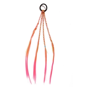Detail of children's pink gradient four-strand braided hair tie extensions