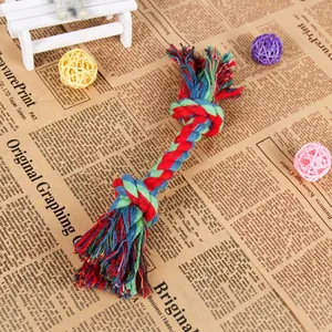 Three-color twisted cotton rope dog toy with knots and tassels for large breeds