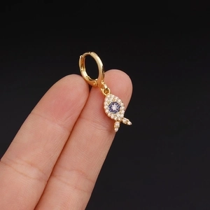 Golden seahorse hoop earring with sparkling blue and clear cubic zirconia stones