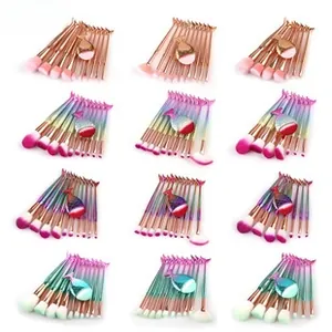Detail of 10pcs mermaid tail makeup brushes set with fish shaped blender sponge
