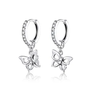 Butterfly Drop Hoop Earrings Crafted In 925 Sterling Silver With Sparkling Cubic Zirconia Hollow Elegant Jewelry For Women