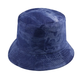 Chapeau bob en denim délavé tie-dye bleu foncé pour femme, réversible et pare-soleil