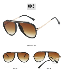 Detailed multi-angle view of oversized pilot sunglasses with gradient tea lenses