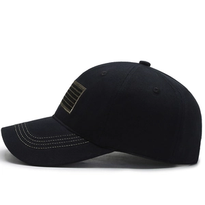 Casquette de baseball en coton noir avec écusson tactique et surpiqûres dorées