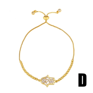 Adjustable gold Hamsa bracelet with rectangular clear zircon micro-pave and box chain