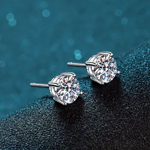 Classic S925 sterling silver four-prong stud earrings with brilliant moissanite stones