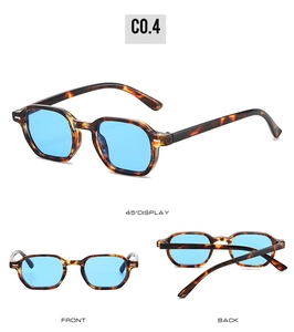 Detailed multi-angle views of vintage tortoiseshell sunglasses with blue lenses