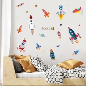 Cartoon Weltraum Rakete Wandsticker für Kinderzimmer Schlafzimmer Dekoration