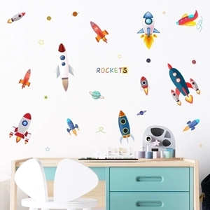 Wandaufkleber mit Weltraumraketen und Planeten für die Dekoration von Kinderzimmern