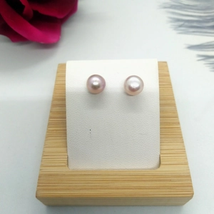 Pendientes de botón de perla de agua dulce con forma chic y elegante montura de plata S925.