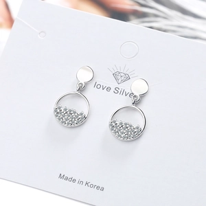 Sparkling S925 silver circle drop earrings with cubic zirconia on white card
