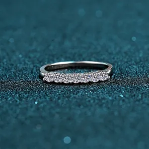 Sparkling S925 sterling silver half eternity ring featuring 7 round moissanite stones