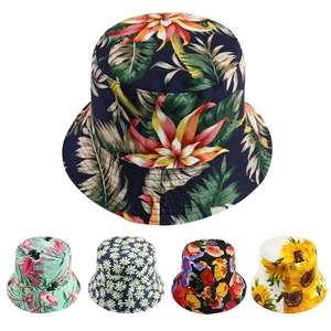 Women Reversible Printed Bucket Hat Foldable Cotton Blend Sun Protection Summer Travel Beach Cap Floral Flamingo Fruit Pattern