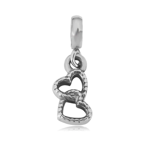 Polished silver double heart hollow charm for 316L stainless steel DIY bracelets