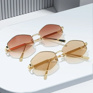 Lunettes de soleil octogonales rétro en métal avec verres dégradés et jaunes style vintage