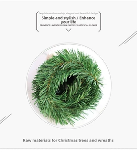 Detailed view of artificial green pine needles for DIY Christmas wreaths and holiday decor