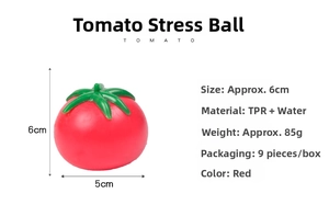 Detailed view of red tomato vent ball showing 6cm dimensions and TPR water-filled texture