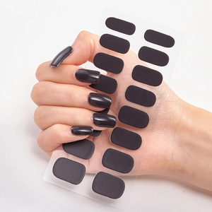 Minimalistische einfarbige dunkelgraue matte Nagelaufkleber in Ovalform, 20er Pack