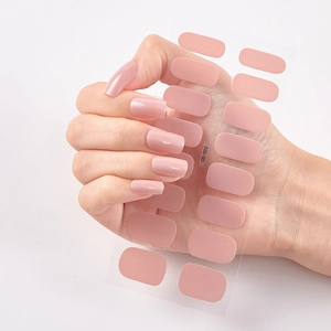 Minimalist nude pink nail polish wraps set showing model hand and 16 stickers CS-002
