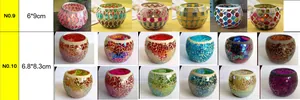 Size chart showing mosaic glass candle holders in 6x9cm and 6.8x8.3cm dimensions