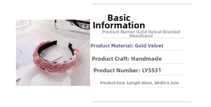 Pink velvet braided headband detail showing handmade texture and 40cm by 6.5cm dimensions