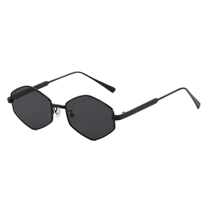 Lunettes de soleil hexagonales en métal noir avec monture œil de chat et verres UV
