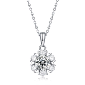 Elegant 925 sterling silver necklace with a snowflake pendant featuring moissanite stones