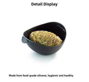 Detail of food-grade silicone steaming bowl with freshly baked multigrain bread inside
