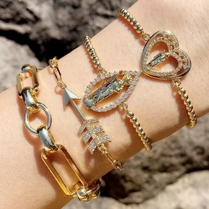 Copper Gold Plated Bracelet For Women Micro Inlaid Zircon Heart Arrow Religious Pendants Minimalist Paperclip Chain