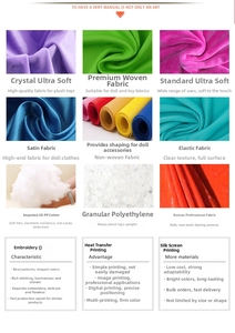 Detailed view of high-quality fabrics and embroidery techniques for plush dolls.