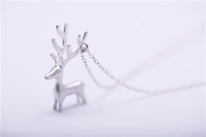 Elegant 925 sterling silver necklace featuring a matte silver reindeer deer pendant