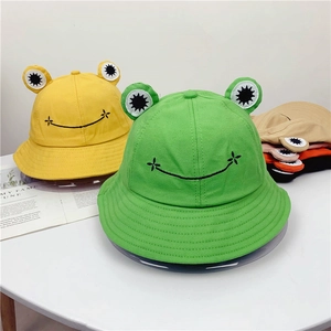 Cute frog bucket hat with 3D eyes and wavy brim in multiple vibrant colors