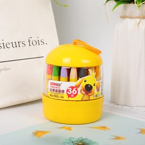 36-color smooth oil pastel set in yellow storage bucket with convenient orange handle