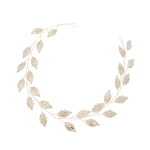 Elegant gold leaf bridal headband with handmade wire vine design for wedding hair styling