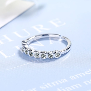 Adjustable S925 sterling silver ring featuring a sparkling row of round-cut cubic zirconia