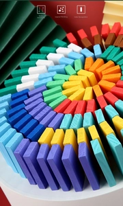 Macro view of colorful wooden dominoes showing fine texture and spiral alignment