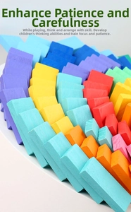Macro shot of colorful wooden dominoes arranged in a vibrant spiral for educational play