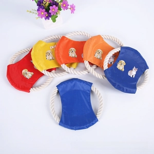 Close-up of durable cotton rope dog frisbees with pet toys prints in vibrant colors