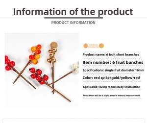 Detail view of 10mm artificial berries for Christmas decor with sizing information