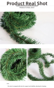 Detail view of flexible green pine needles with internal wire for DIY festive decoration