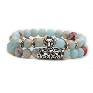 Natural Stone Bead Bracelet Bohemian Lion Head Buddha Skull Owl Elephant Charm Elastic Retro Ethnic Jewelry Men Women