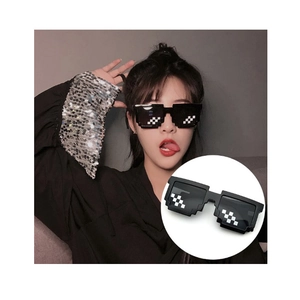 Classic black pixel-style mosaic sunglasses with white accents and Thug Life meme design