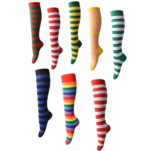 Colorful striped knee high socks for women available in rainbow and assorted patterns