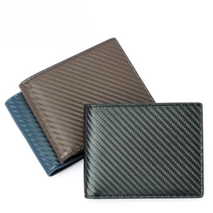 Portafogli sottili RFID da uomo in nero, marrone e blu con texture in fibra di carbonio