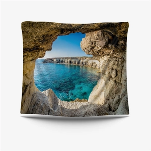 Square bohemian pillow with high-quality Mediterranean sea and coastal landscape photography