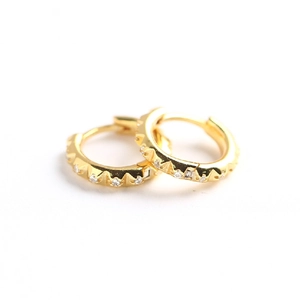 S925 sterling silver gold gear hoop earrings with sparkling cubic zirconia inlay