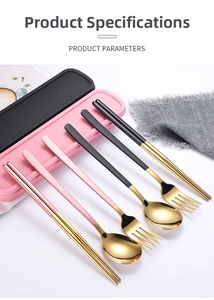 Detailed view of 304 stainless steel cutlery set with pink and black matte handles