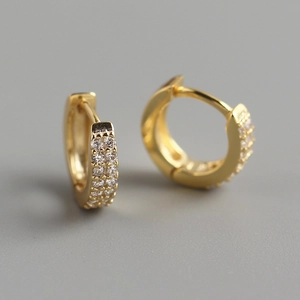 Élégantes créoles en argent sterling S925 doré avec micro-pavage de zircons cristal