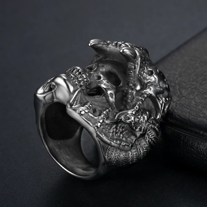 Men's vintage gothic skull ring in 316L stainless steel with detailed relief carving